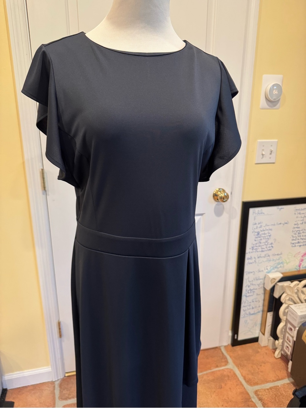 Limited Navy Elegant Flutter-Sleeve Women's Dress
